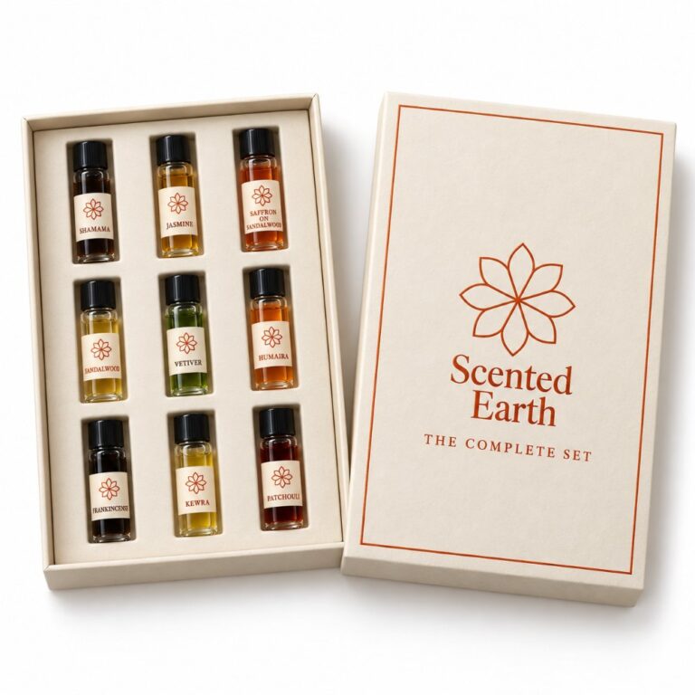 Scented Earth The Complete Set: nine 1 ml perfume oils in an open box