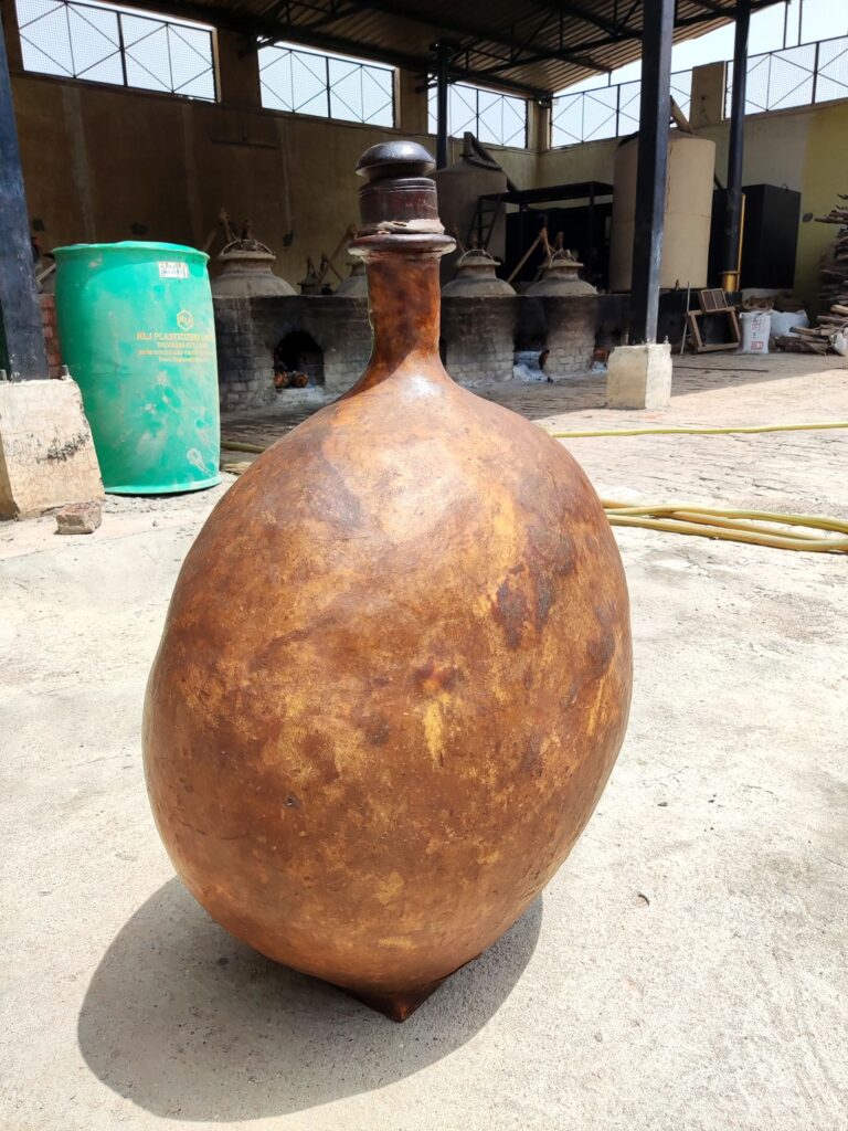 An old leather vessel used to store and age oils